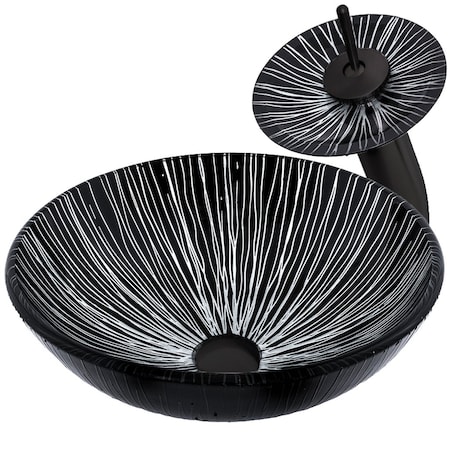 Novatto Black and Silver Painted Glass Vessel Sink Set in Matte Black NSFC-023001MB
